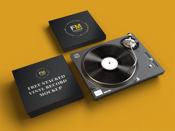 Free Stacked Vinyl Record Mockup