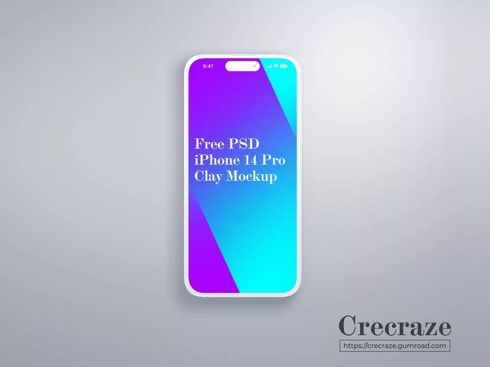Free iPhone 14 Pro Clay Mockup with Status Bar