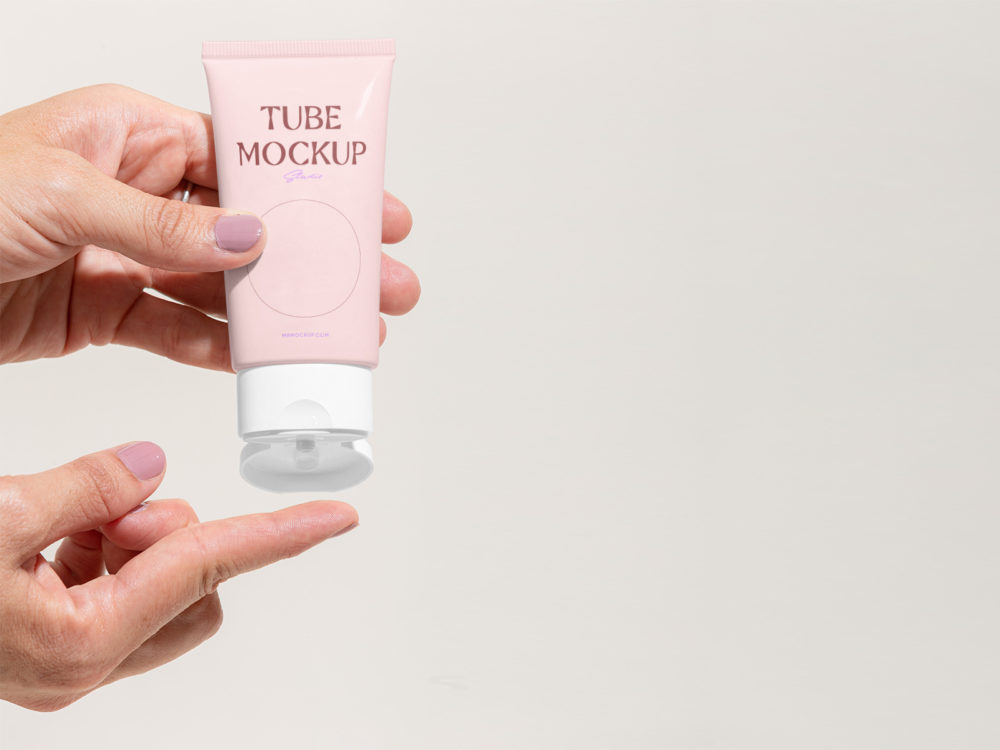 Free Beauty Tube in Hands PSD Mockup