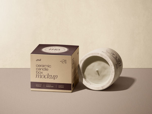 Candle Mock-Up with Box Packaging Mockup Free Download