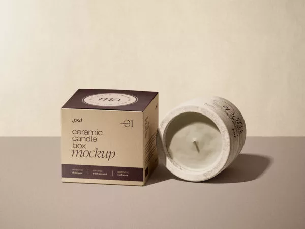 Candle Mock-Up with Box Packaging Mockup Free Download