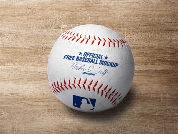 Free Baseball Logo Mockup on a Wooden Background