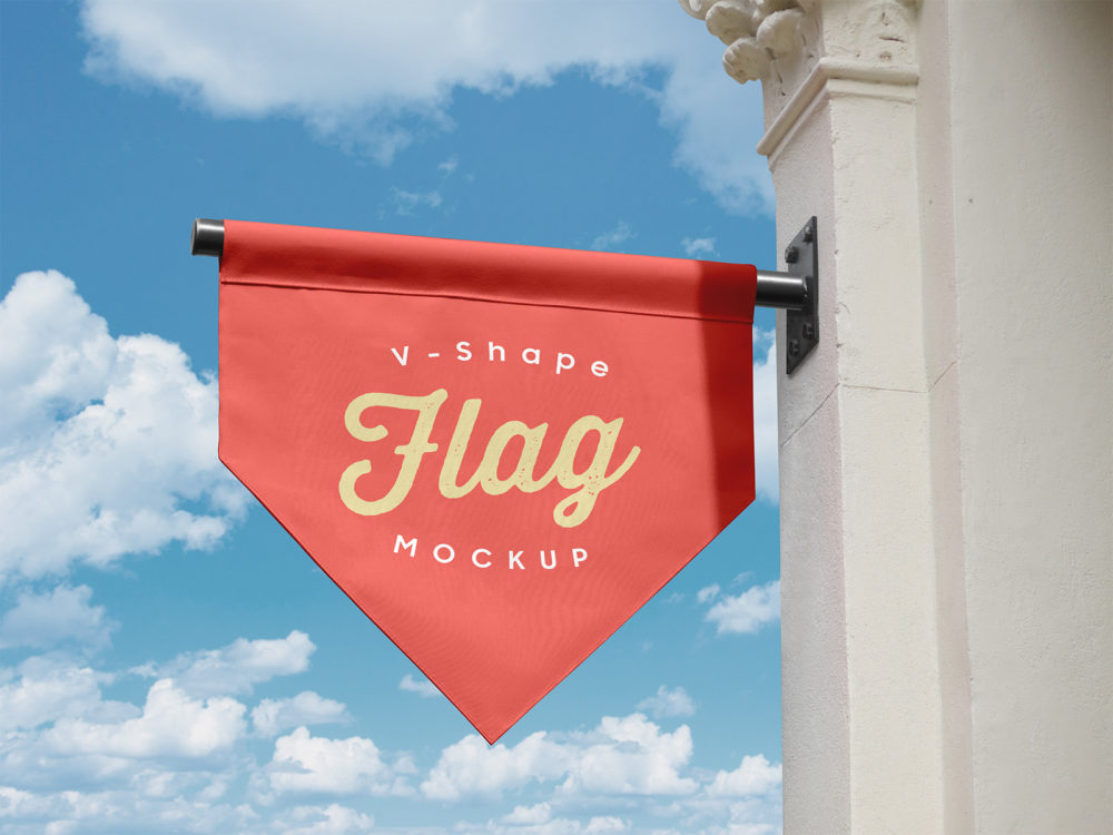 Vertical v shape flag banner logo free mock up | free mockup