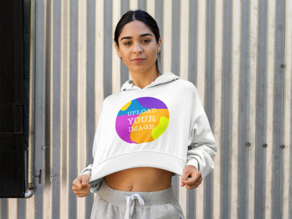 Crop Top Hoodie Mockup of a Woman in an Athleisure Look