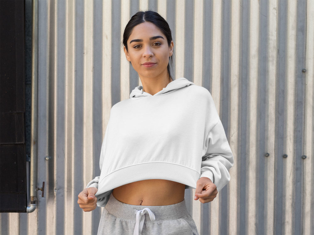 Crop Top Hoodie Mockup of a Woman in an Athleisure Look