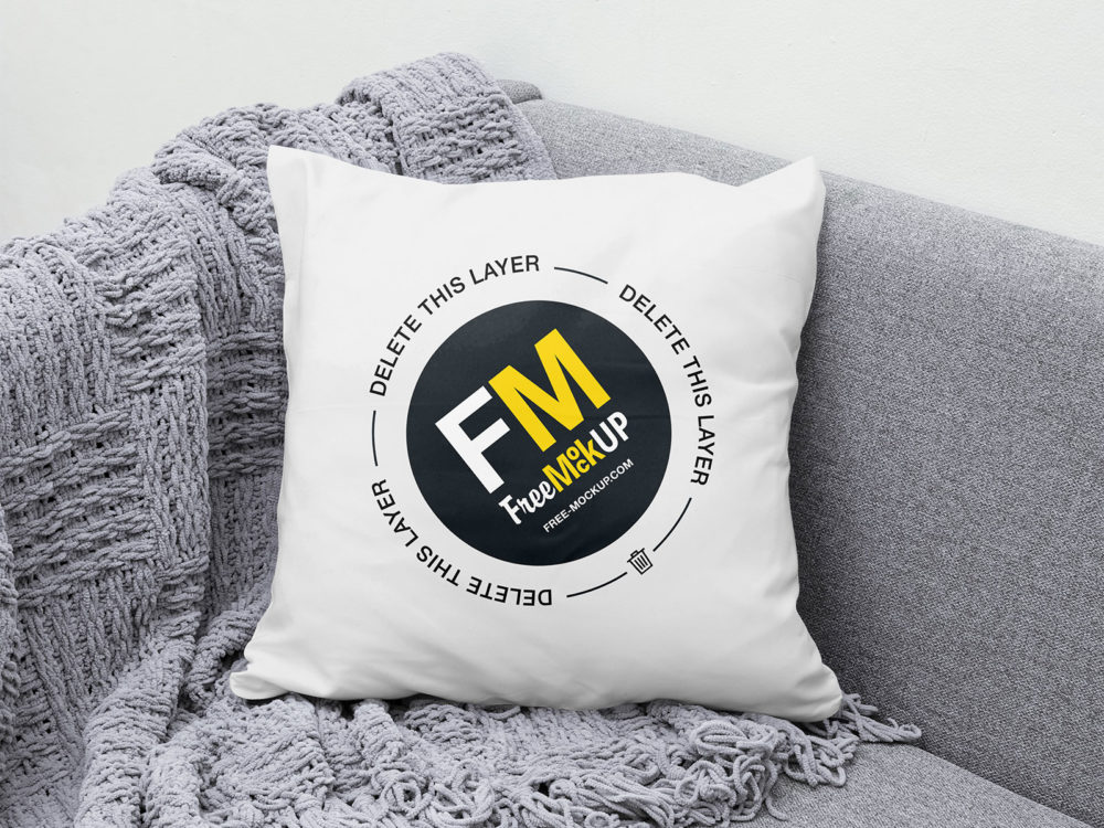 Free Square Pillow Mockup on a Coach