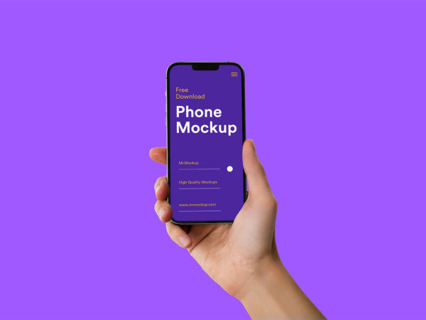 iPhone in Hand Mockup on a Purple Background