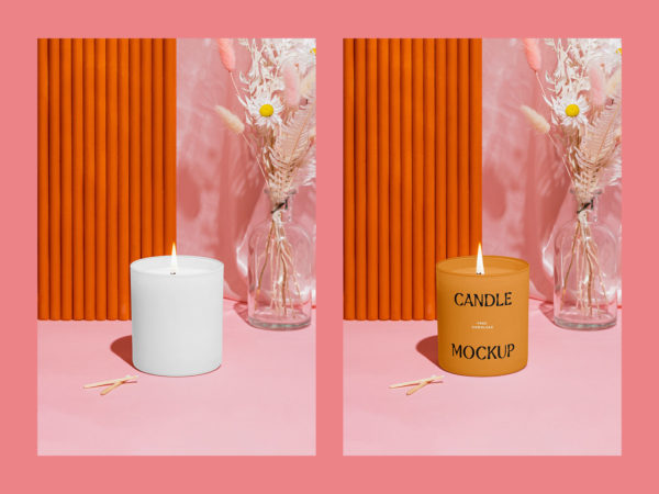 Free Candle Jar Mockup with Pink Backgrounds