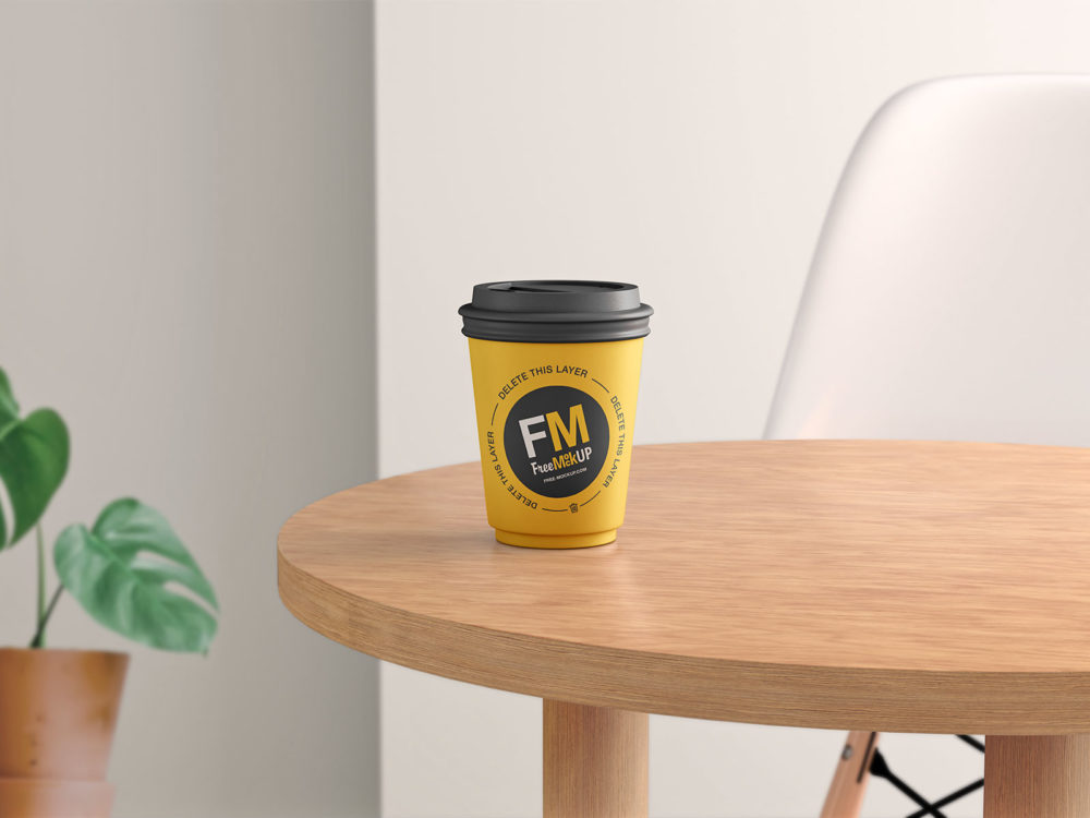 Paper Coffee Cup Mockup PSD Stands on a Table