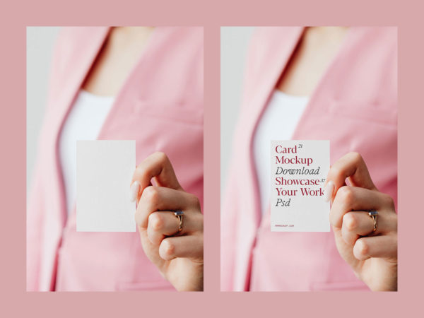 Women Holding Vertical Business Card Mockup