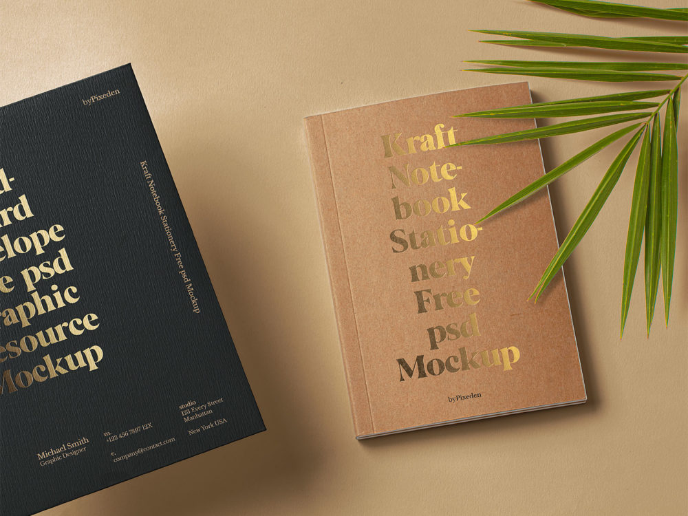 Stationery Kraft Notebook Free Mockup Scene