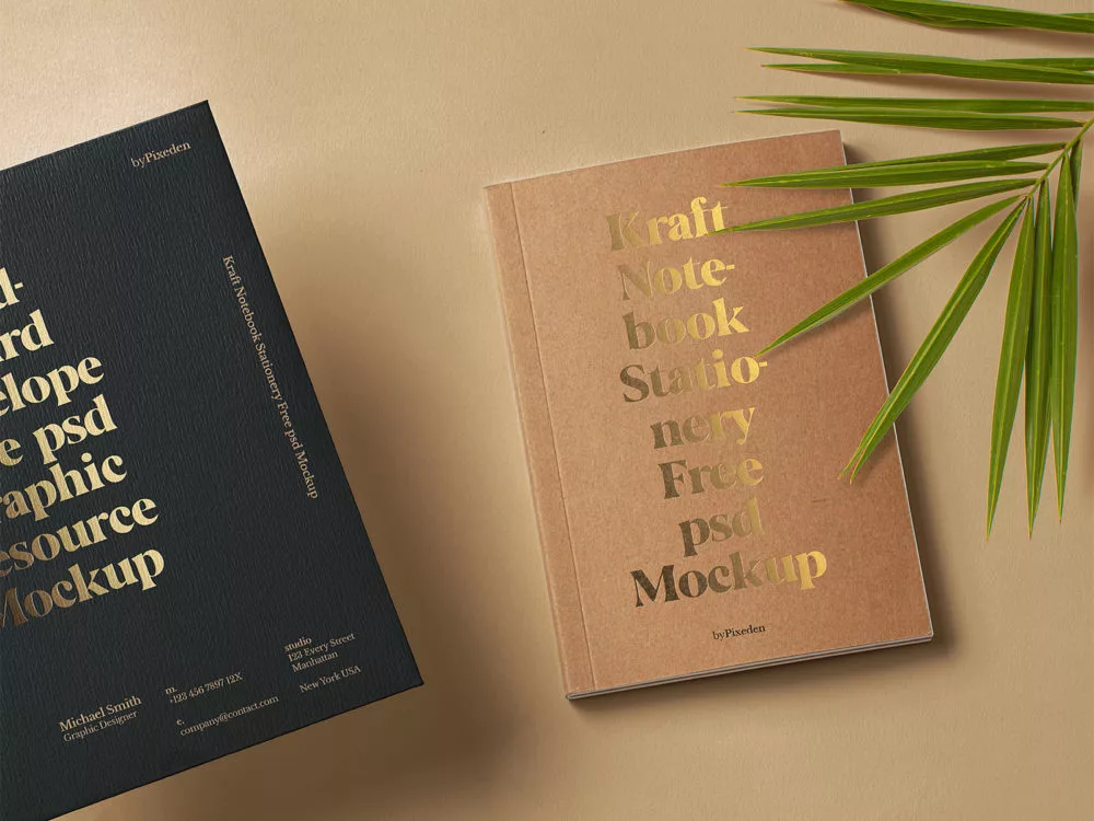Stationery Kraft Notebook Free Mockup Scene