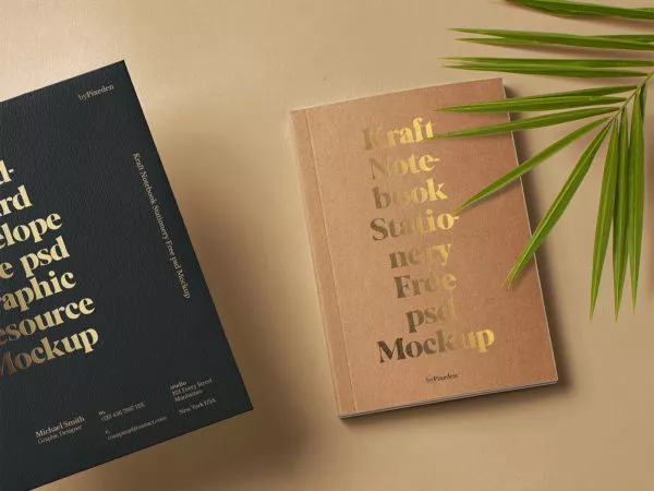 Stationery Kraft Notebook Mockup Scene