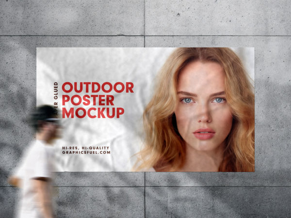 Glued Street Horizontal Poster Free Mockup