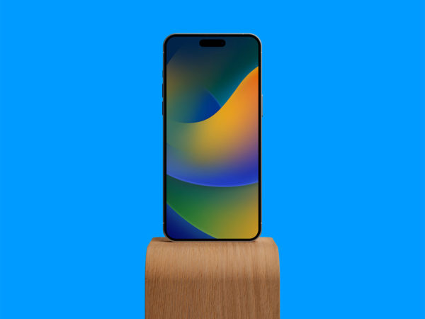 iPhone 14 Pro Max Free Mockup on a Wood Stand