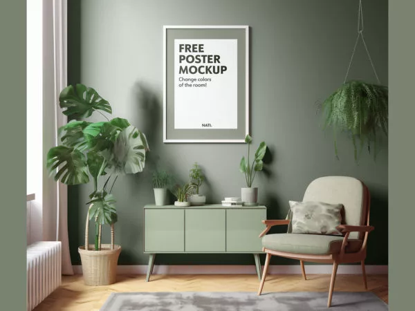 Framed Poster Mockup in Living Room