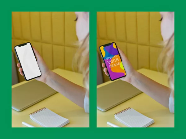 Mockup of a Girl Using Her iPhone