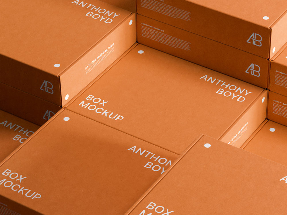 Stacked Boxes Scene – Free PSD Mockup