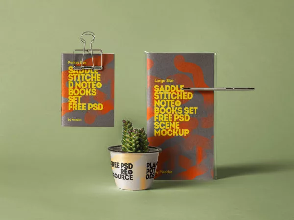 Pocket and Large Size Notebook Mock-Up Scene