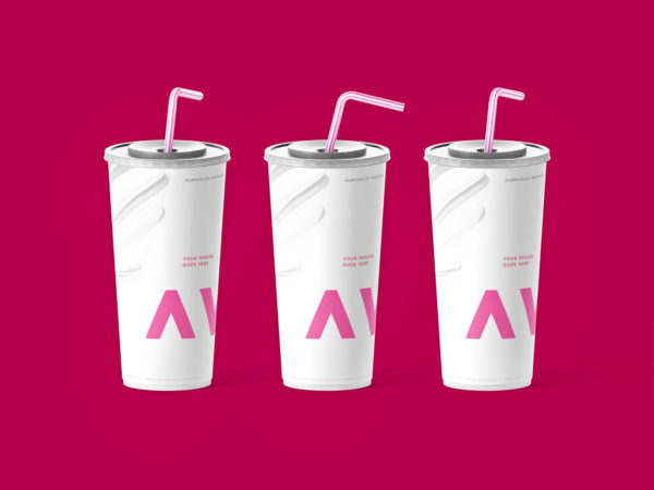 Free Paper Cups with Straw Mockup