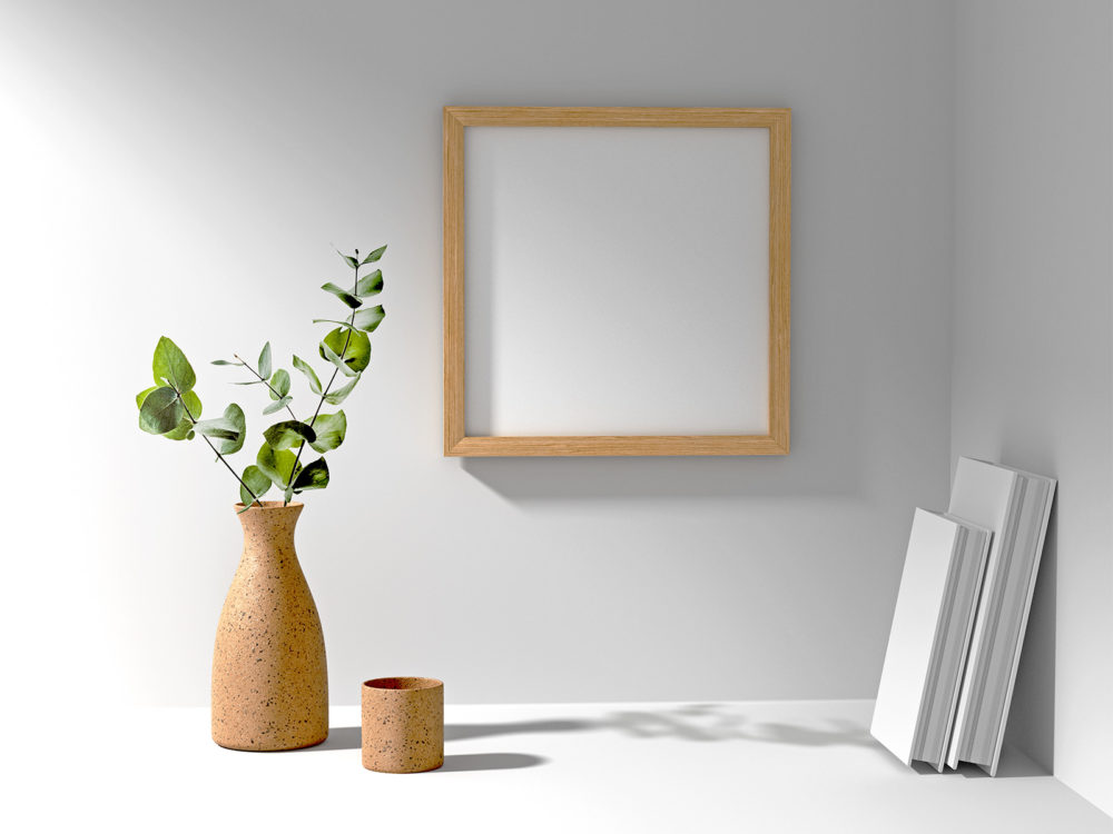 Free Wooden Square Picture Frame Mockup