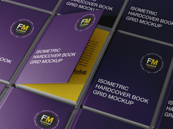 Isometric Hardcover Book Grid Mockup