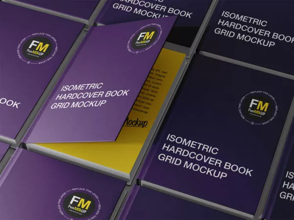 Isometric Hardcover Book Grid Mockup