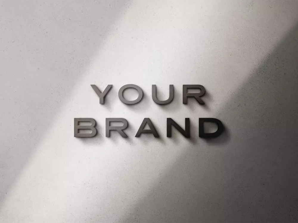 3D Chrome Wall Sign Logo Mockup Free PSD