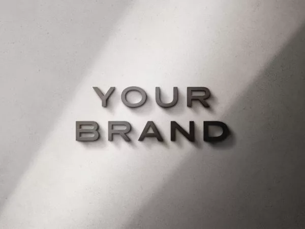 3D Chrome Wall Sign Logo Mockup PSD