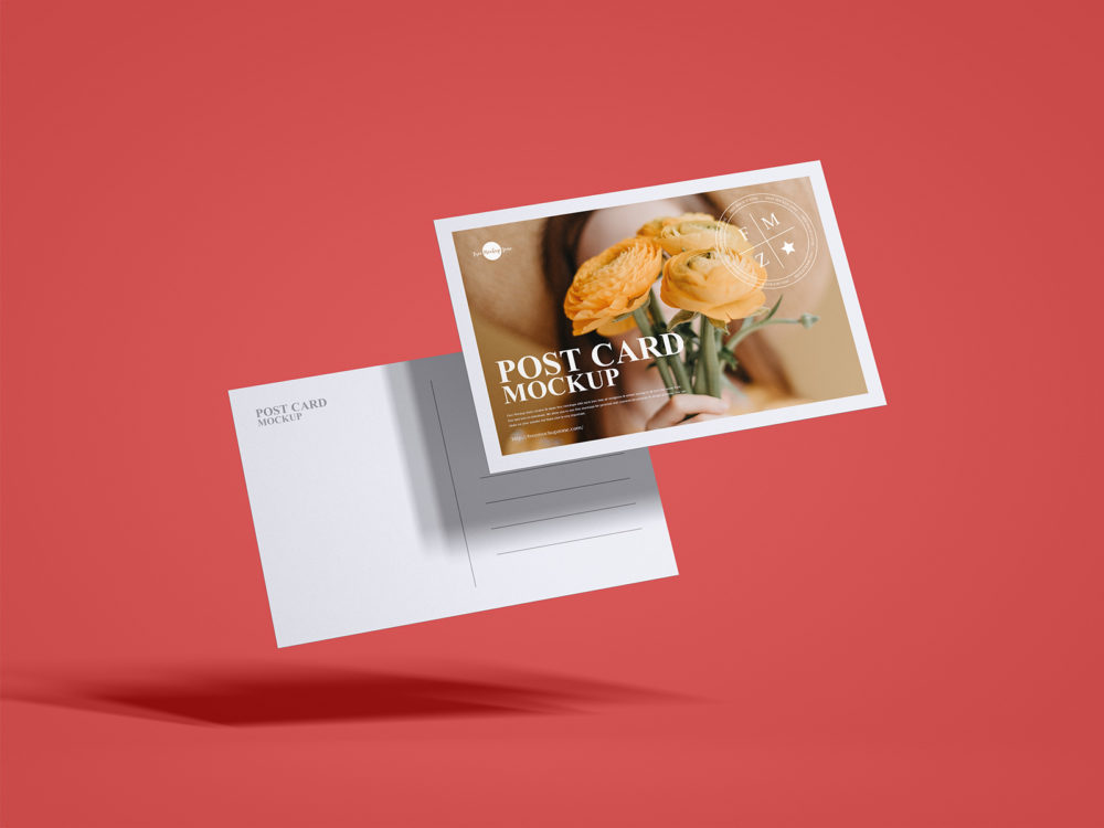 Floating Postcard Mockup Free Front and Back Side