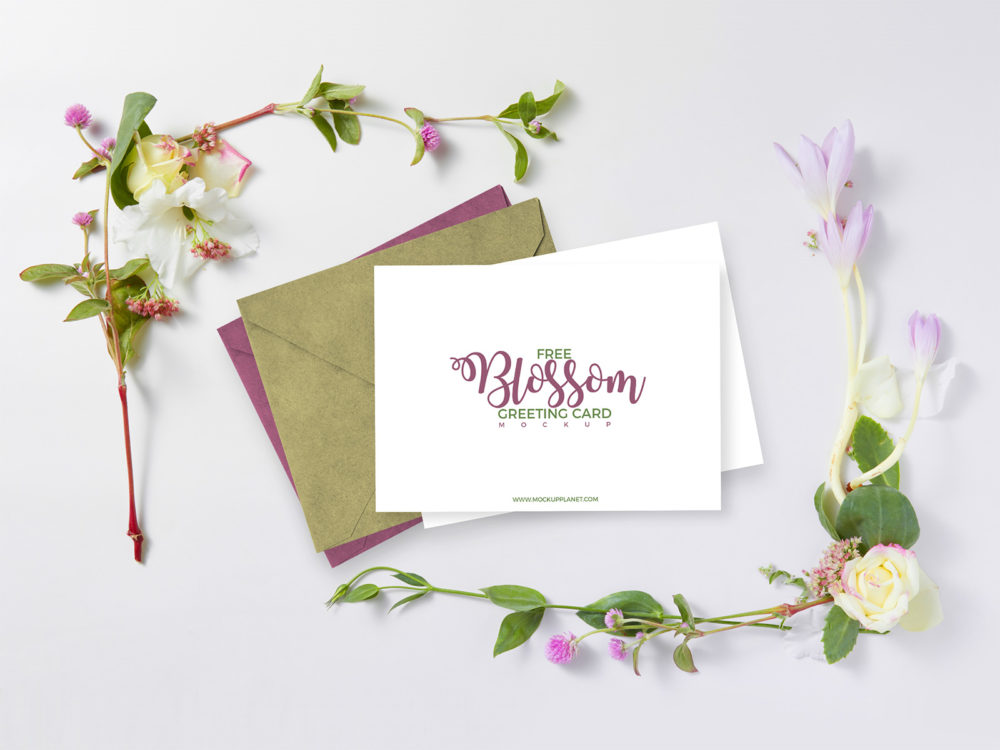 Floral Blossom Greeting Card Free PSD Mockup