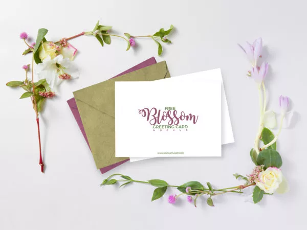 Floral Blossom Greeting Card PSD Mockup