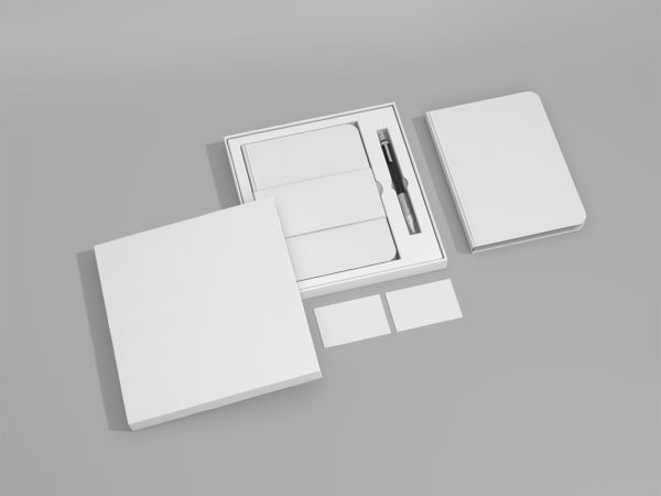 Free Notebook with Box Mockup