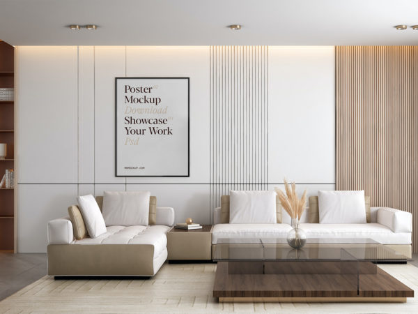Free Poster Mockup in the Contemporary Living Room
