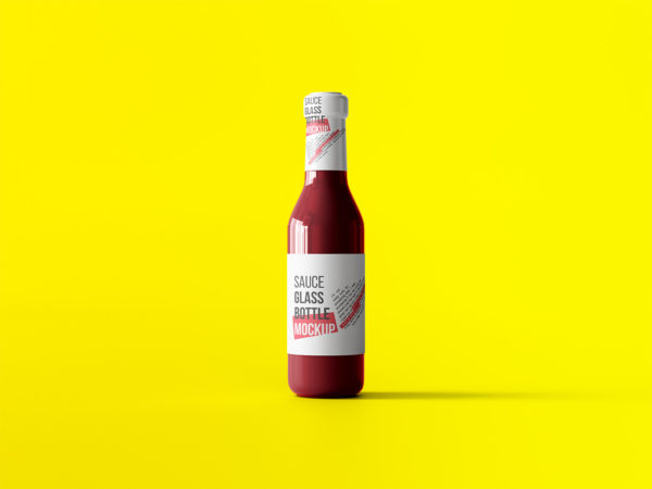 Free Sauce Glass Bottle Mockup: Pouring Elegance into Your Branding