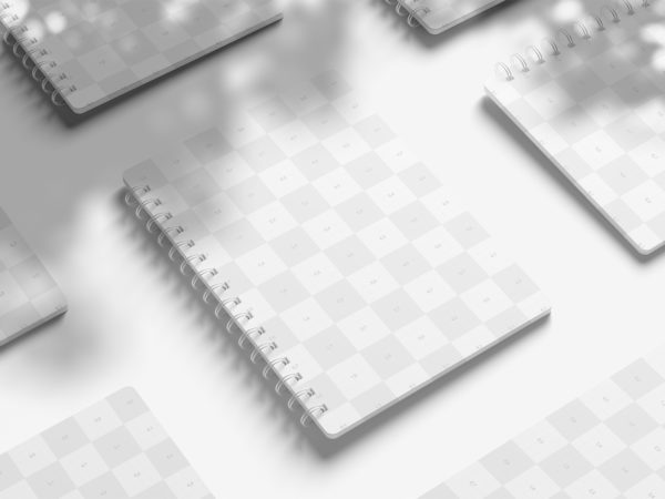 Notebook Overlsy Spiral Notebook Mockup with Shadow Overlay (5 PSD's)