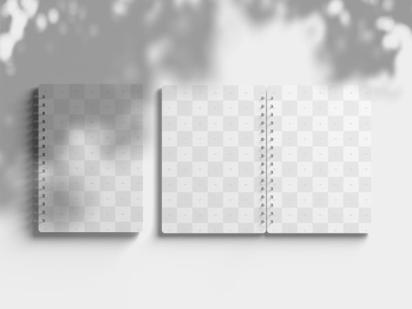 Free Spiral Notebook Mockup with Shadow Overlay (5 PSD's)