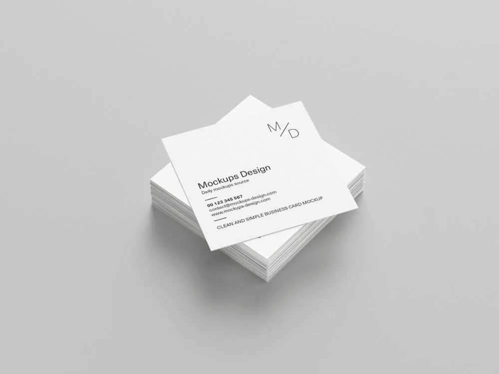 Free Square Business Card Stack Mockup