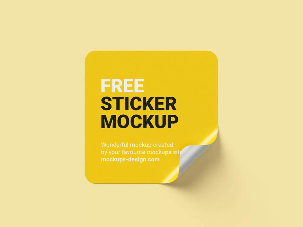 Free Square Sticker Mockup Set with Rounded Corners