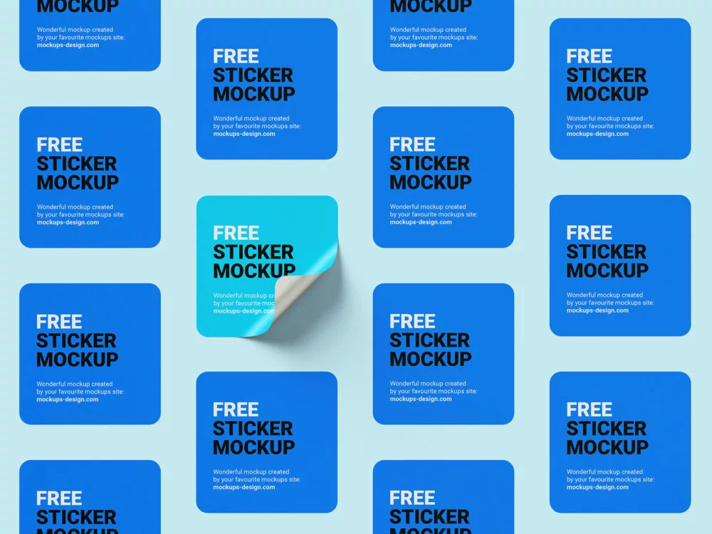 Free Square Sticker Mockup Set with Rounded Corners