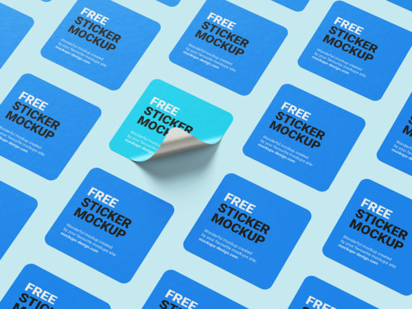 Free Square Sticker Mockup Set with Rounded Corners