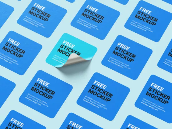 Square Sticker Mockup Set with Rounded Corners