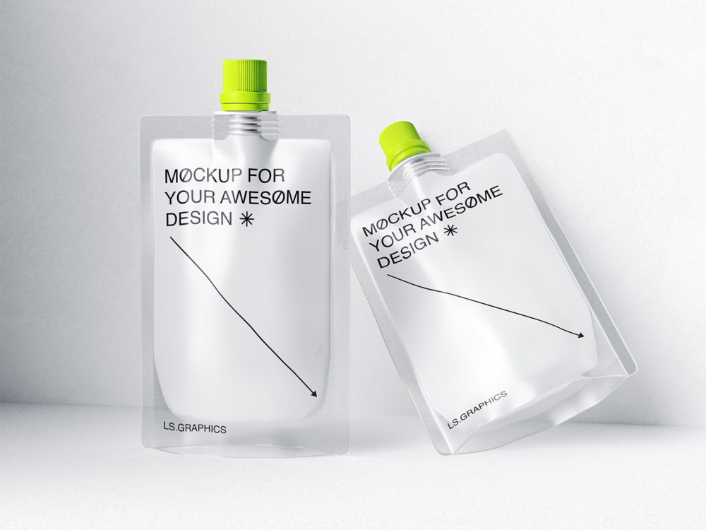 Free Two Plastic Doypack Pouch with Spout PSD Mockup