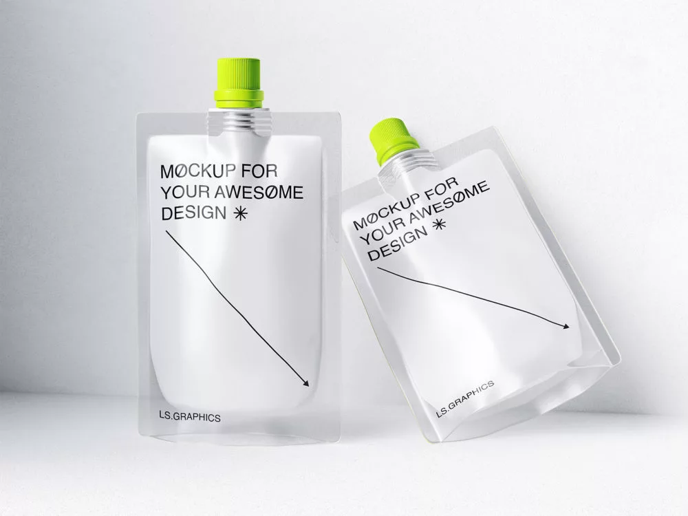 Free Two Plastic Doypack Pouch with Spout PSD Mockup