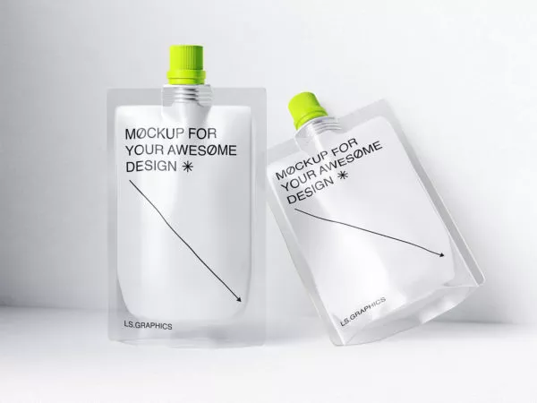 Two Plastic Doypack Pouch with Spout PSD Mockup
