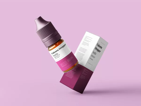 Unicorn Dropper Bottle with Paper Box Mockup