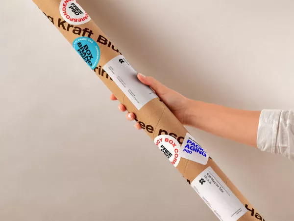 Hand Holding Kraft Tube Mockup PSD