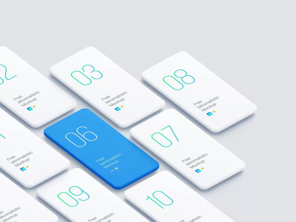 Minimalistic Clay Smartphone Grid Isometric Mockup