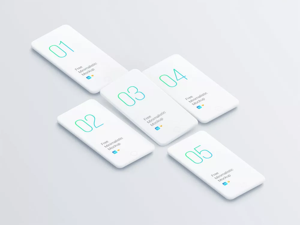 Minimalistic Clay Smartphone Grid Isometric Mockup