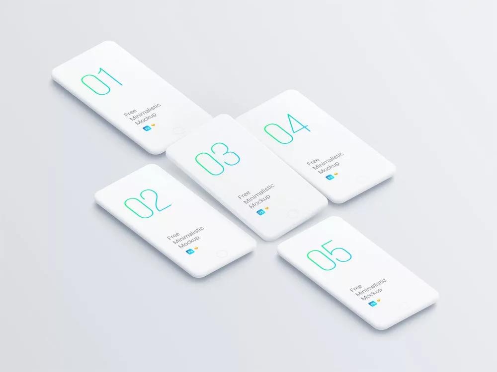 Minimalistic Clay Smartphone Grid Isometric Mockup
